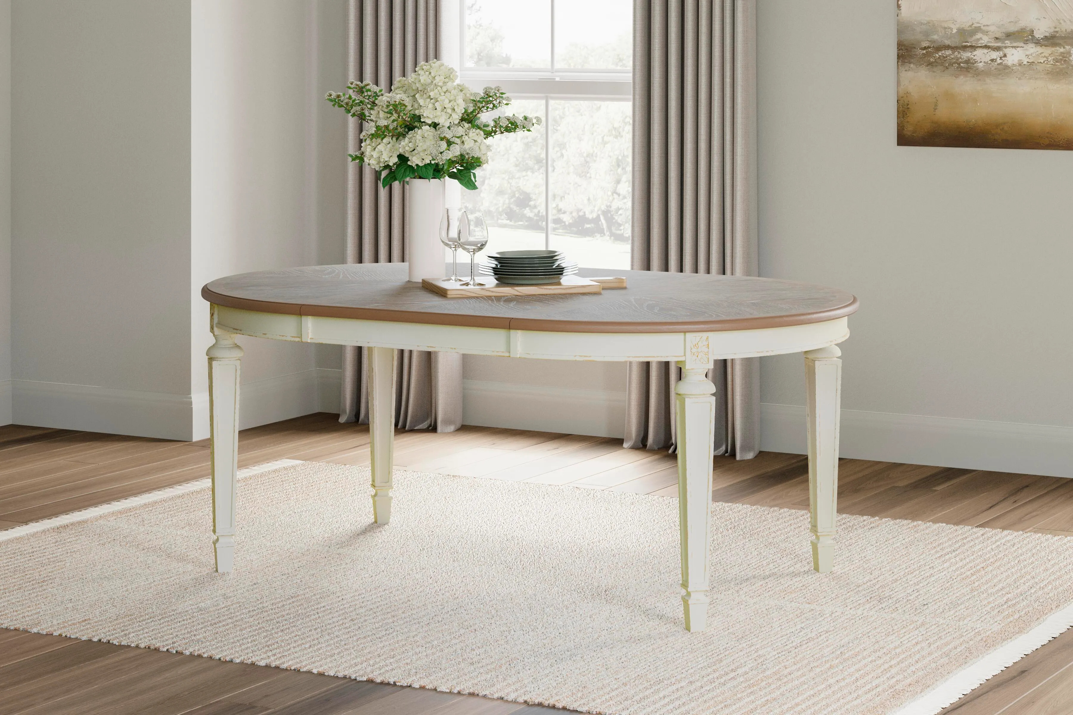 Realyn Oval 48"-72" Extendable Dining Table, Chipped White, Wood | Ashley
