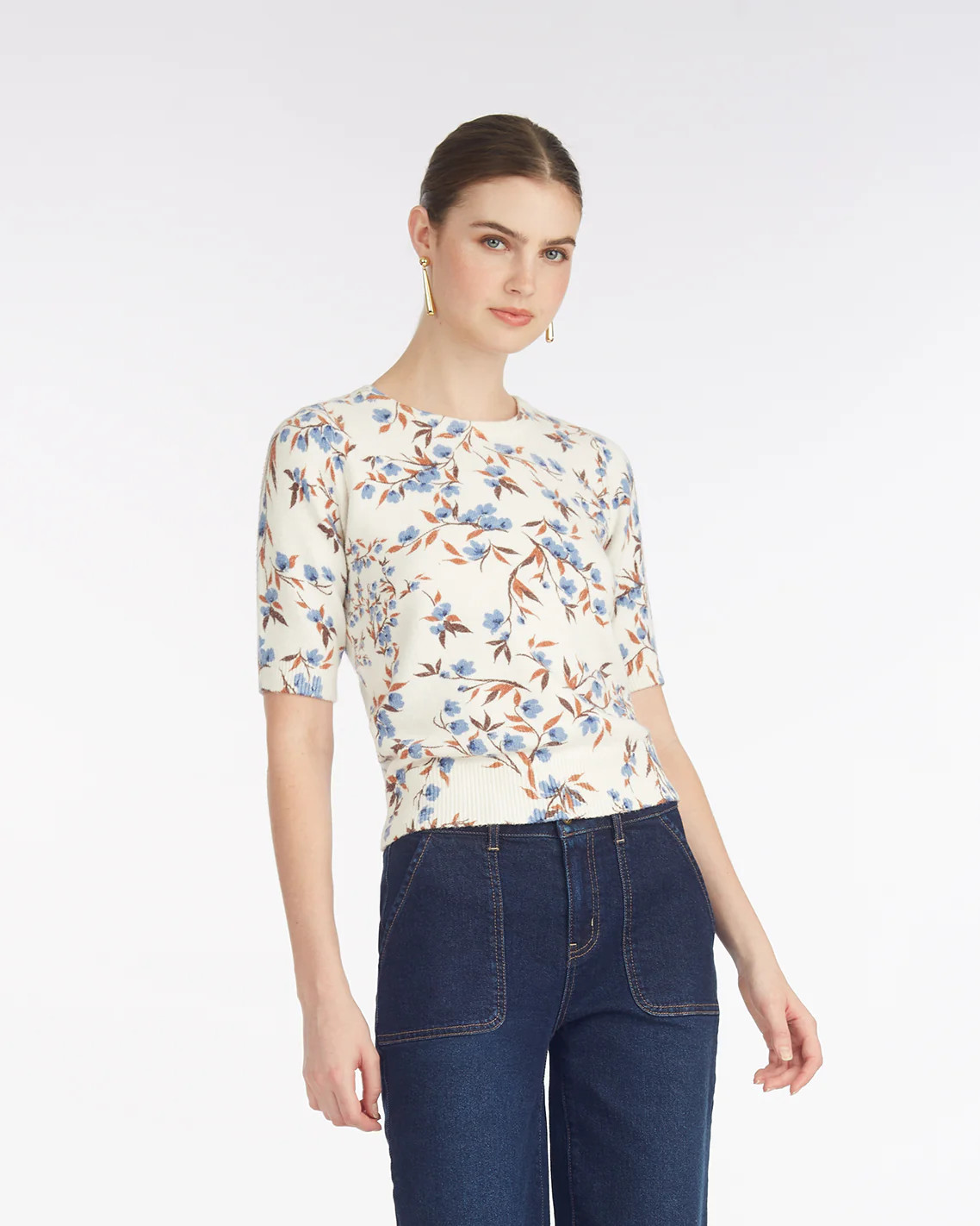 Short-Sleeve Floral Sweater | Draper James (US)