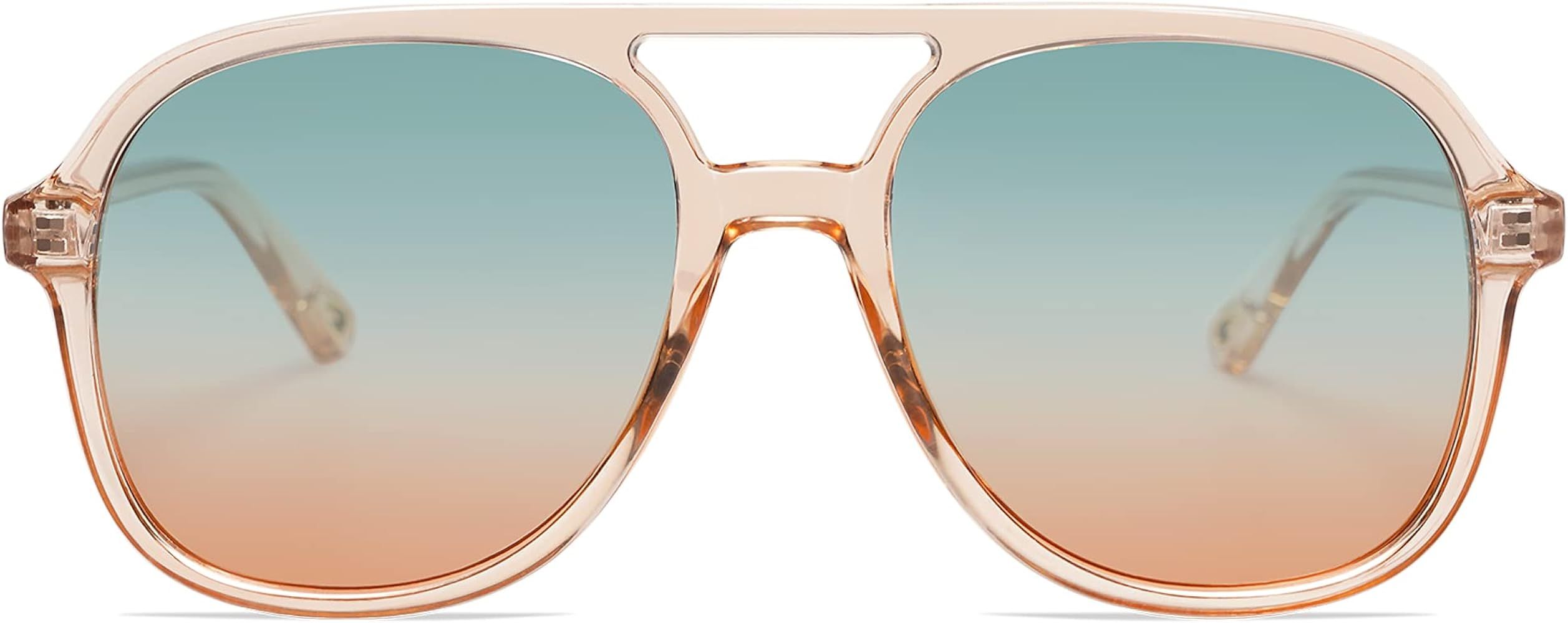 SOJOS Retro Square Polarized Aviator Sunglasses Womens Mens 70s Vintage Double Bridge Sun Glasses... | Amazon (US)