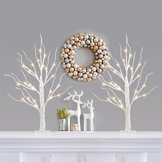 PABIPABI 2 Packs 24 LED 24'' Home Decor Lighted Birch Tree Money Tree Bonsai Tree Artificial Tree... | Amazon (US)