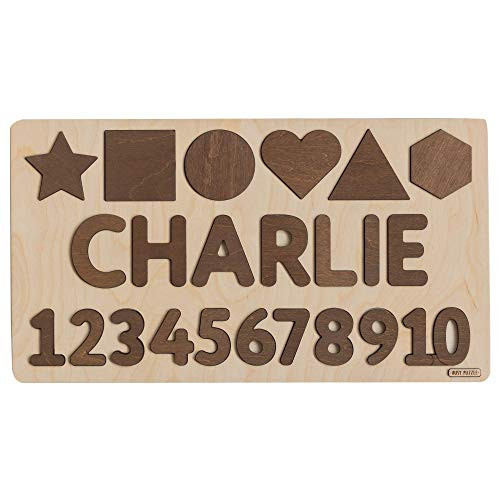Personalized Wooden Name Puzzle with Numbers and Shapes by Busy Puzzle Personalized Baby Puzzle M... | Amazon (US)