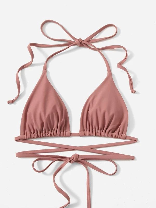 Mono Bikini Set Halter Wireless Triangle Bra & Tie Side Bottom 2 Piece Swimsuit | SHEIN