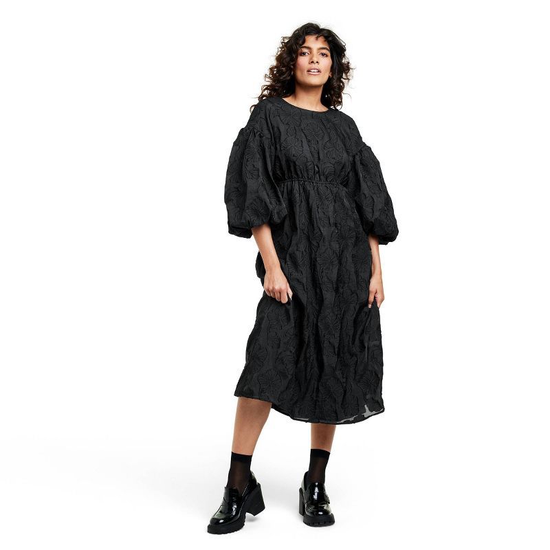 Women's Floral Texture Scallop Back Midi Dress - Kika Vargas x Target Black | Target