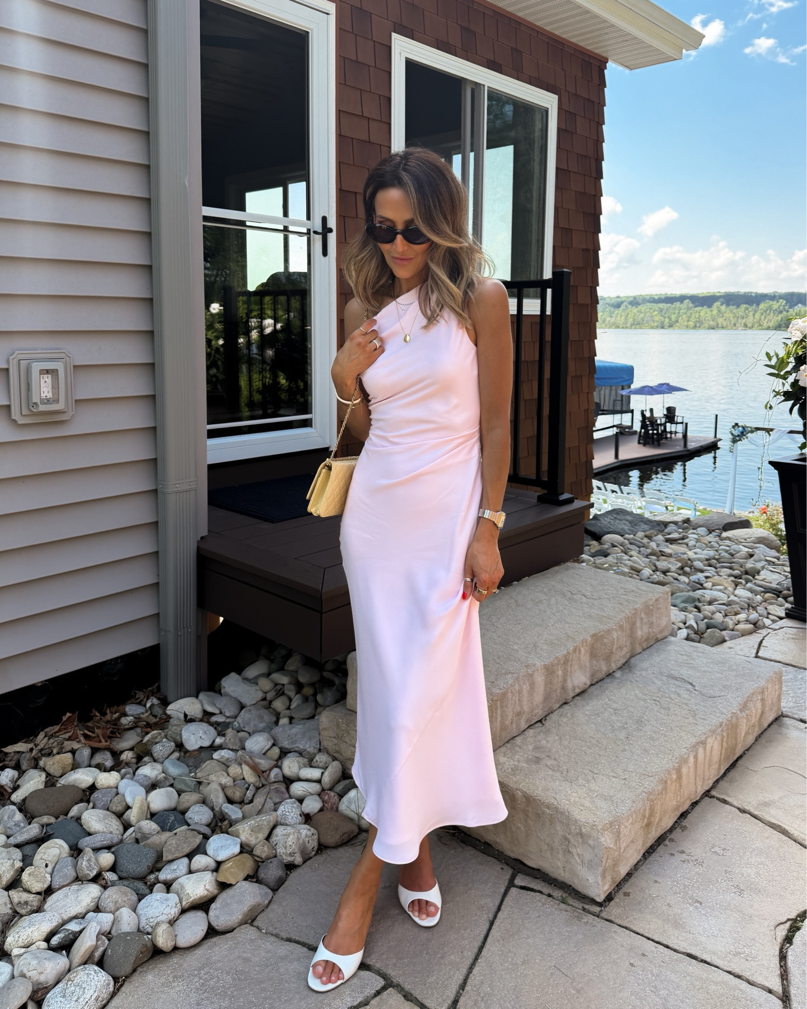 Wedding guest dress! Simple and extremely flattering, the perfect shade of pink for an outdoor wedding, side ruching, lining and flowy crepette is also wrinkle resistant. Size XS 
You can borrow bags with code KARINARESKE and get 50% off your first two month membership!

#LTKWedding #LTKSeasonal #LTKgrwm