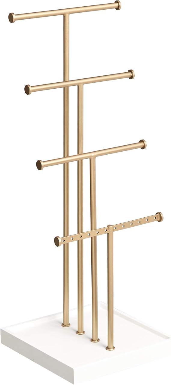 Amazon Basics Four-Tier Jewelry Tree Stand - White/Brass | Amazon (US)