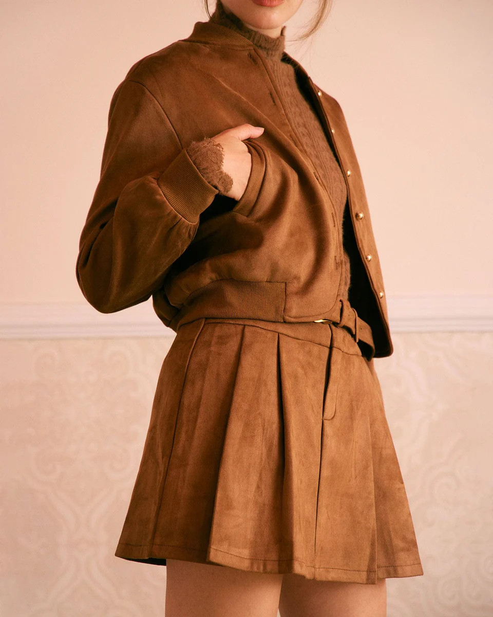 The Brown High Waisted Suede Mini Skirt & Reviews - Brown - Bottoms | RIHOAS | rihoas.com