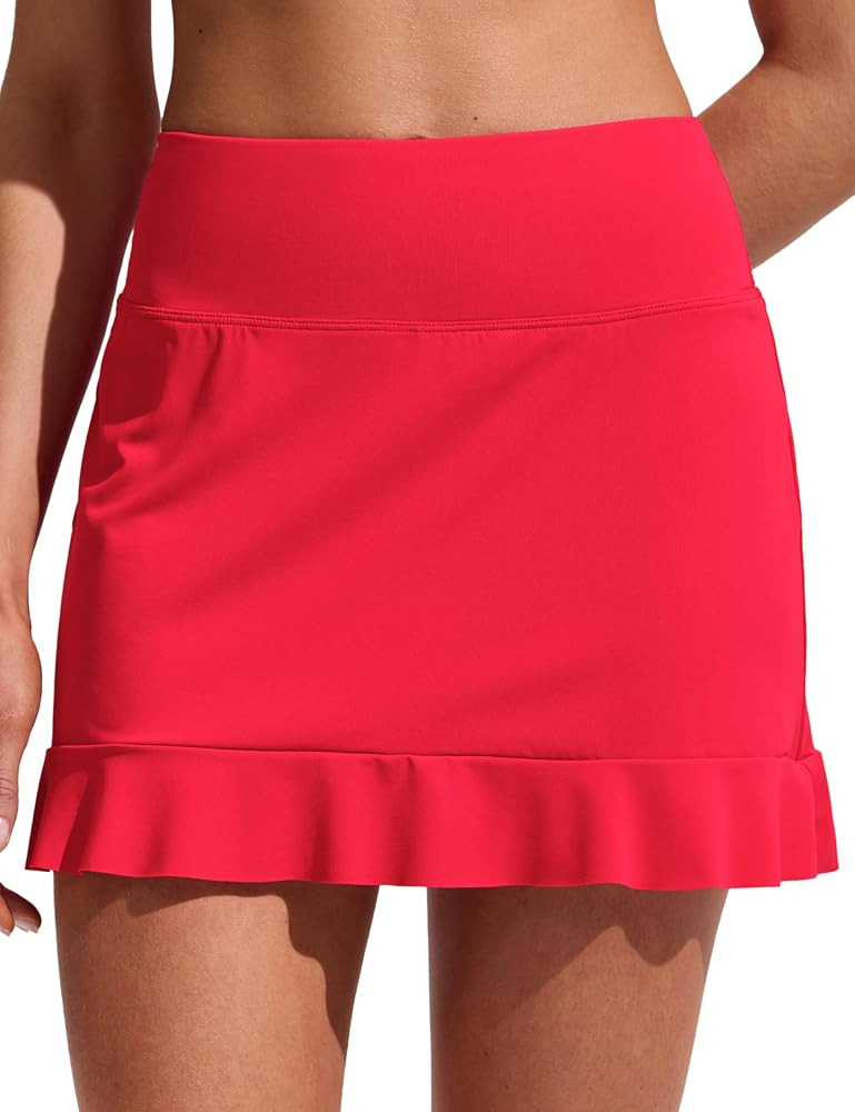 CRZ YOGA Ruffle Swim Skirt for Women - High Waisted Tummy Control Bathing Suit Bikini Bottoms Sko... | Amazon (US)