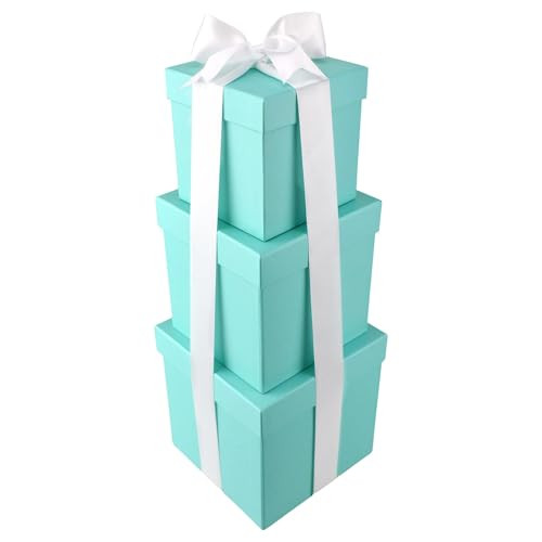 Homeford Nested Square Gift Boxes, Robin's Egg Blue, 5-inch, 6-inch, 7-inch, 3-piece, 1.5-inch White Satin Ribbon | Amazon (US)