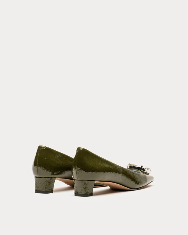 Mary Mod Heel - Crinkled Leather Olive | Frances Valentine