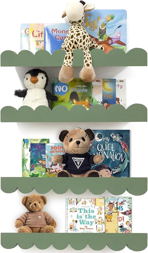 Scalloped Shelves for Nursery - Wall Book Shelves for Bedroom Kids, Nursery Bookshelf for Wall Se... | Amazon (US)