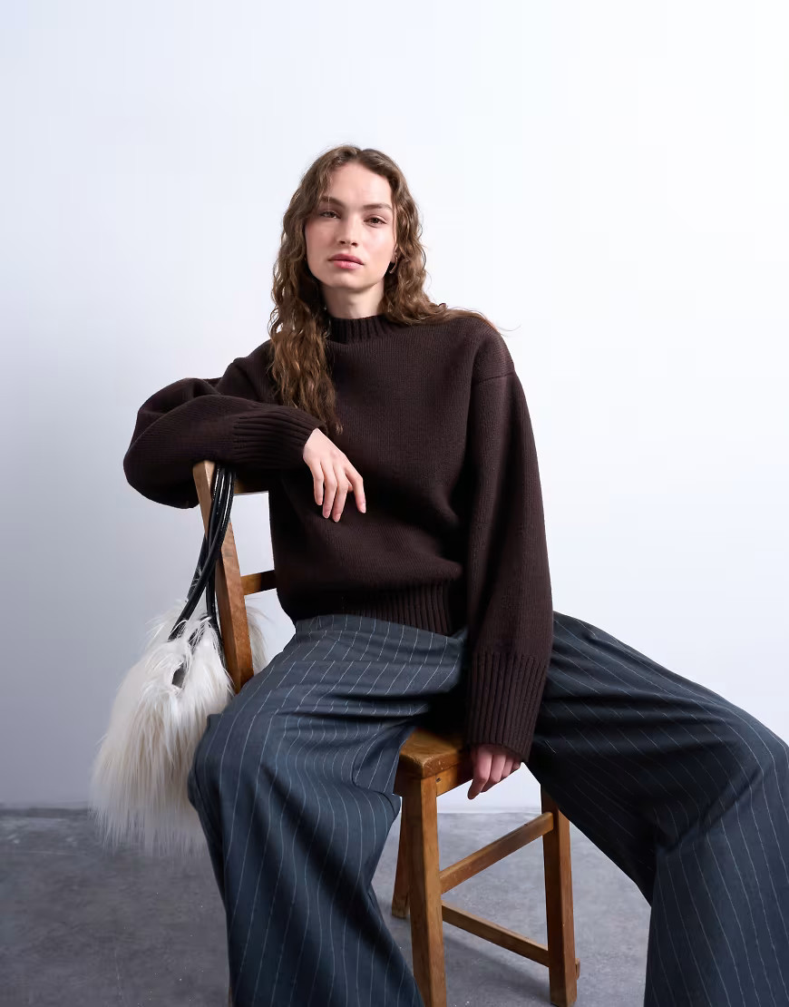 Topshop knitted chunky all needle clean crew jumper in chocolate-Brown | ASOS (Global)