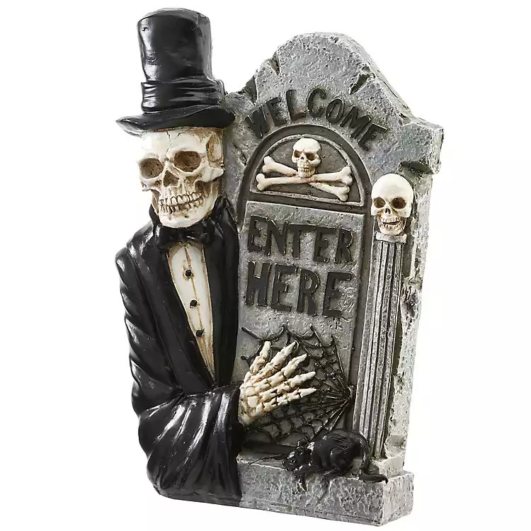 Skeleton and Tombstone Enter Here Statue | Kirkland's Home