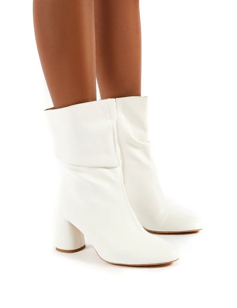 Marshmallow White PU Wide Fit Heeled Ankle Boots | Public Desire