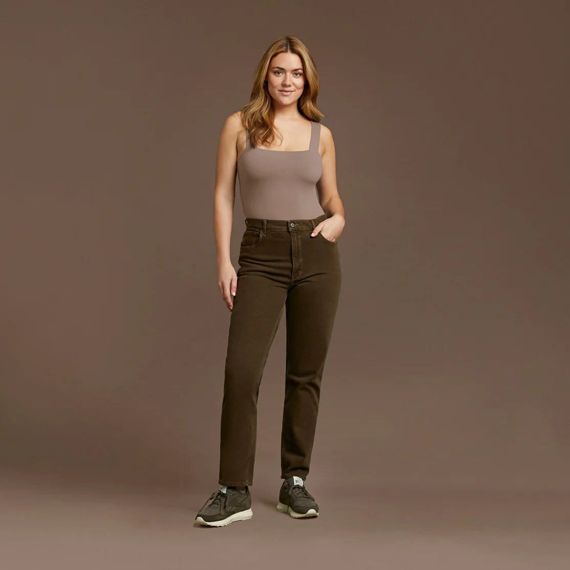 Women's Square Neck Tank Bodysuit - Mocha - nuuds | nuuds