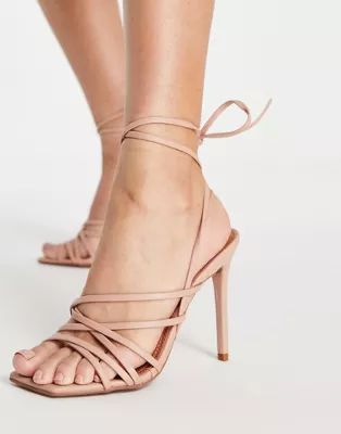 ASOS DESIGN National strappy high heeled sandals in beige | ASOS (Global)