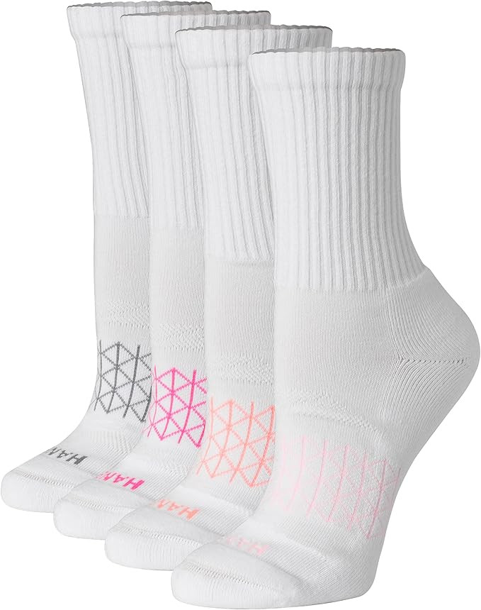 Hanes Women's Cushioned Crew Socks, Absolute Active Crew Socks For Women, Seamless Toe, 4-Pairs | Amazon (US)