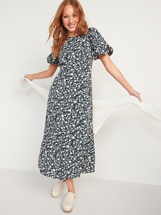 Puff-Sleeve Floral Maxi Shift Dress for Women | Old Navy (US)