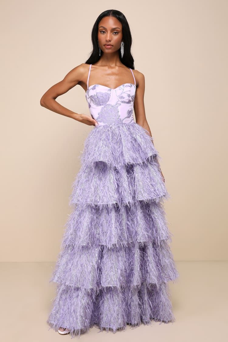 Chic Extravagance Lavender Jacquard Lurex Tiered Maxi Dress | Lulus