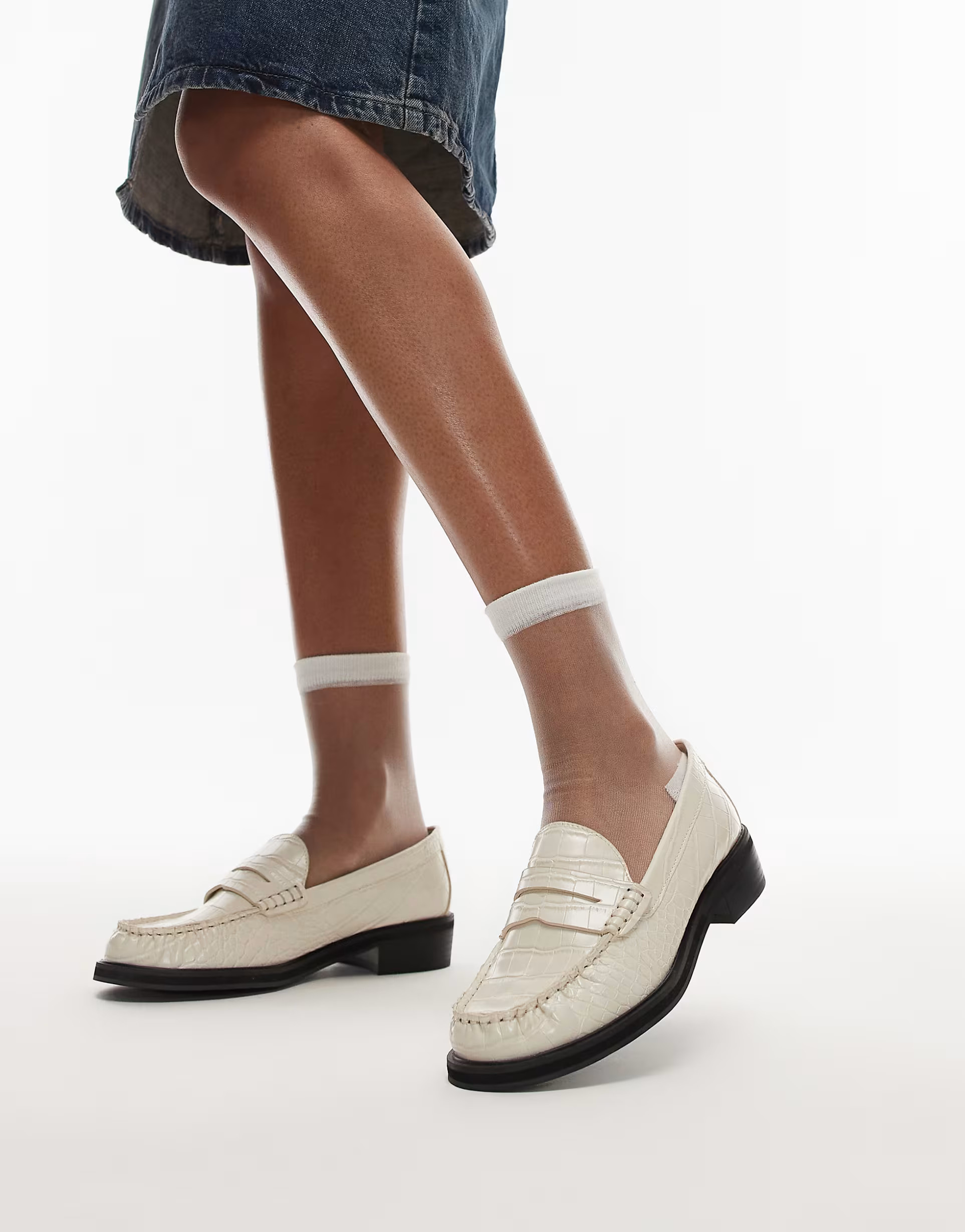 Topshop Carter loafers with ruched detail in off white crocodile print | ASOS | ASOS (Global)