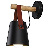 iYoee Wall Sconce Lighting Fixture,Black Industrial Bedroom Bedside Wall lamp Brown Leather and W... | Amazon (US)