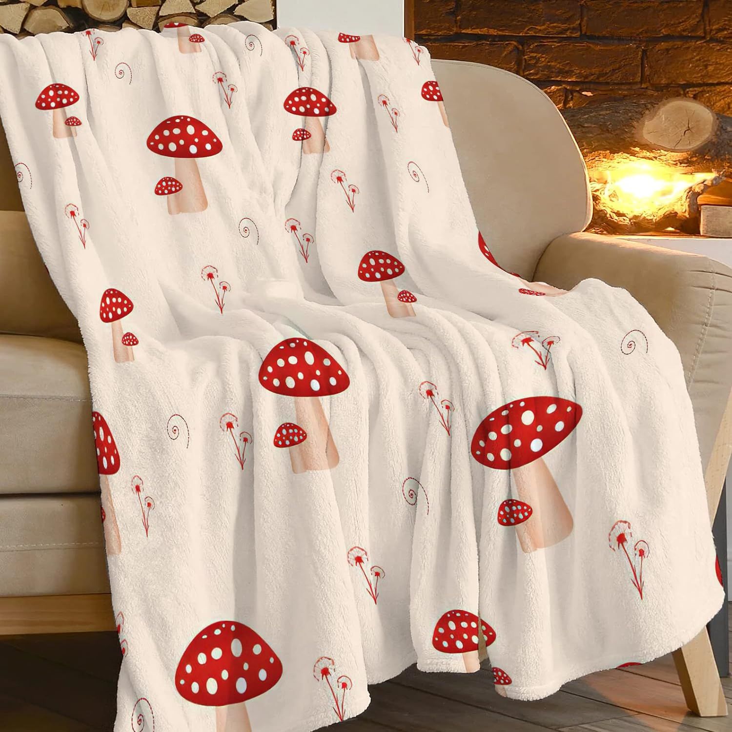 remzoke Mushroom Blanket for Girl Women Soft Warm Red Mushroom Stuff Decor Fleece Throw Blanket P... | Amazon (US)