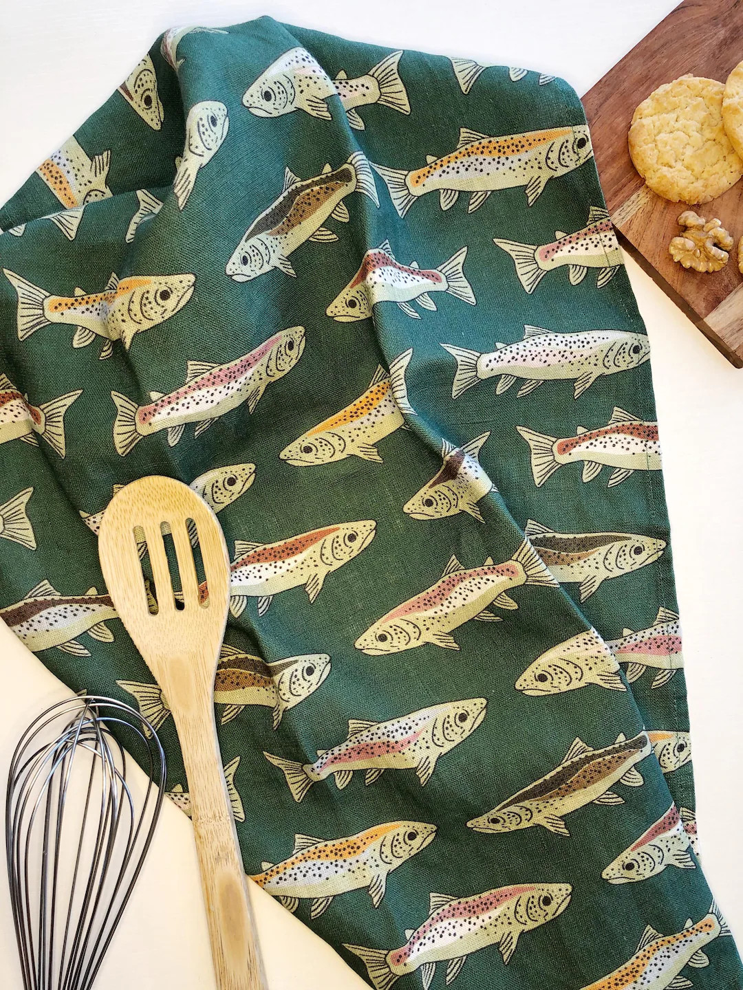 Linen Tea Towel - Rainbow Trout, Fishing, Outdoor, Cabin, European Linen, Kitchen Towel, Gift for... | Etsy (US)