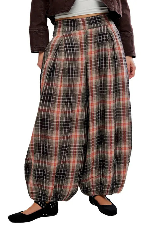 Free People Moonflower Plaid Balloon Pants in Black Combo at Nordstrom, Size Medium | Nordstrom
