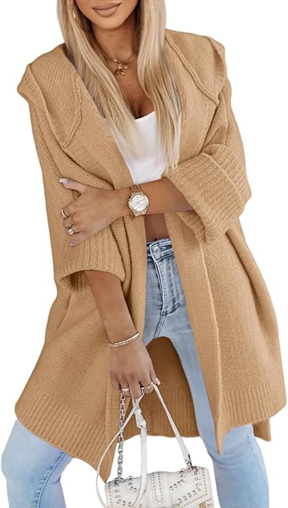 Aoysky Womens Long Cardigans Batwing Sleeve Oversized Cable Knitted Open Front Chunky Hooded Oute... | Amazon (US)