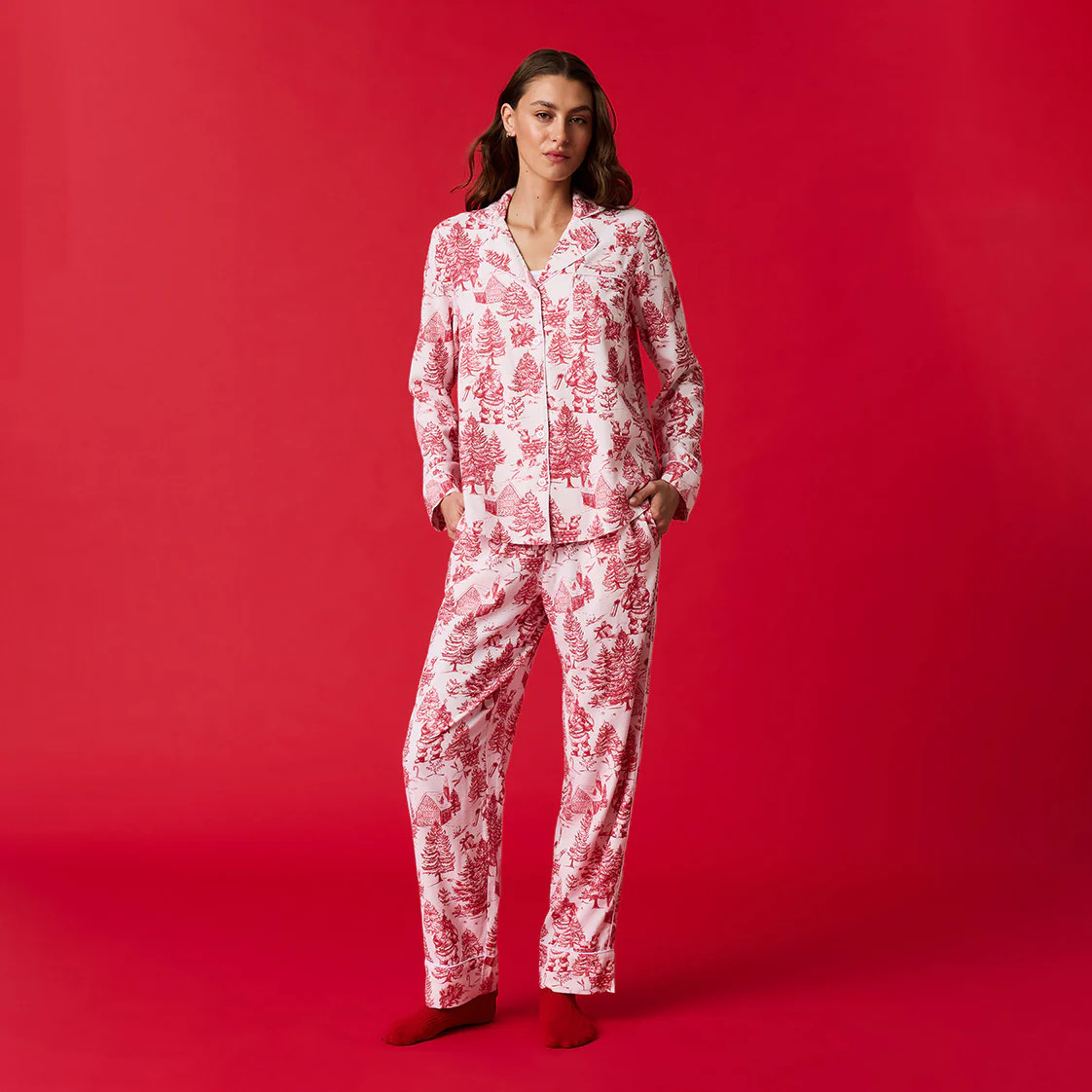Holiday Red Luxe Womens Pajamas | Father Christmas | Posh Peanut