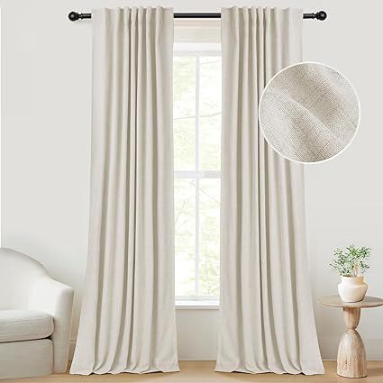 INOVADAY 100% Blackout Cream Curtains for Bedroom 96 Inches Long, Thermal Insulated Linen Blackou... | Amazon (US)