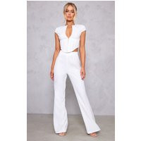 Pantalon large blanc tissé à taille haute, Blanc | PrettyLittleThing (FR)