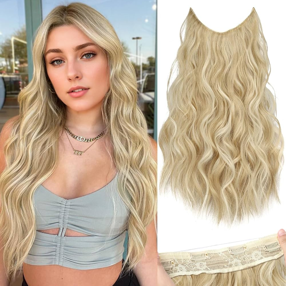 KooKaStyle Invisible Wire Hair Extensions with Transparent Wire Headband Adjustable Size 4 Secure... | Amazon (US)