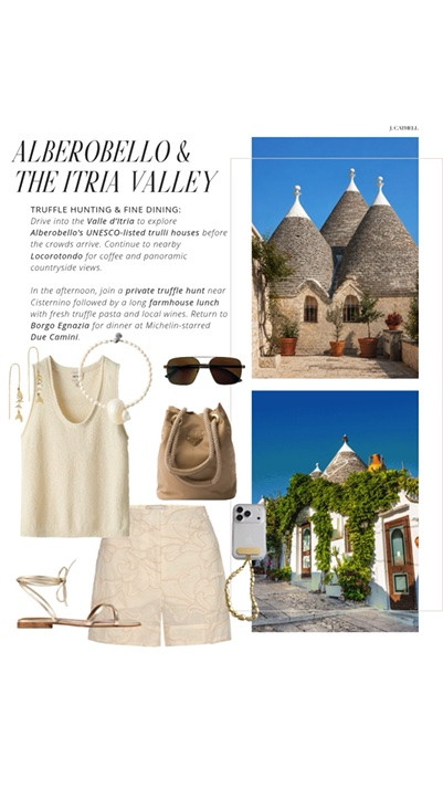 Puglia is the kind of place that changes your pace completely — long lunches, olive groves for miles, whitewashed towns, beach clubs on impossibly blue water, and hotels so beautiful you genuinely never want to leave. 🇮🇹✨

This edit is inspired by the ultimate luxury escape through southern Italy, from Borgo Egnazia to Masseria Trapanà, with chic looks for seaside aperitivos, yacht days, slow mornings, sunset dinners, and every gorgeous moment in between. Think linen sets, elevated sandals, beautiful swimwear, raffia textures, and effortless pieces made for an Italian summer.

Shop the full Puglia-inspired edit below. ☀️

#LTKSeasonal #LTKOver40 #LTKTravel