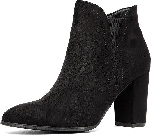 NEWBELLA Women's Suede Ankle Boots - Pointed Toe Chunky Heel Vintage Dress Booties | Amazon (US)