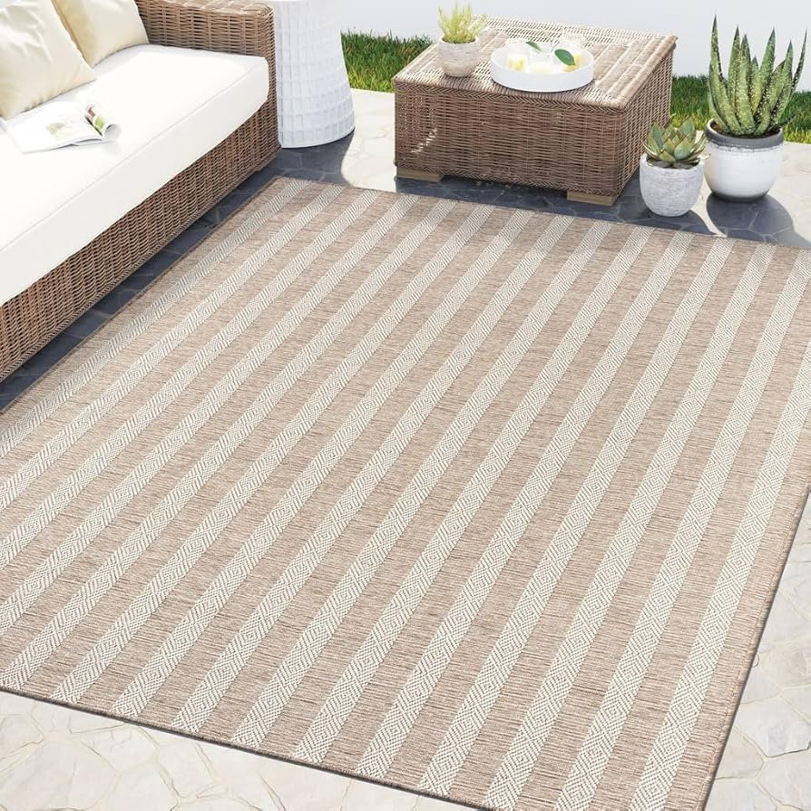 Abani Brown Area Rug – Ocean Collection – 3' x 5' Striped Design – Indoor & Outdoor Use –... | Amazon (US)