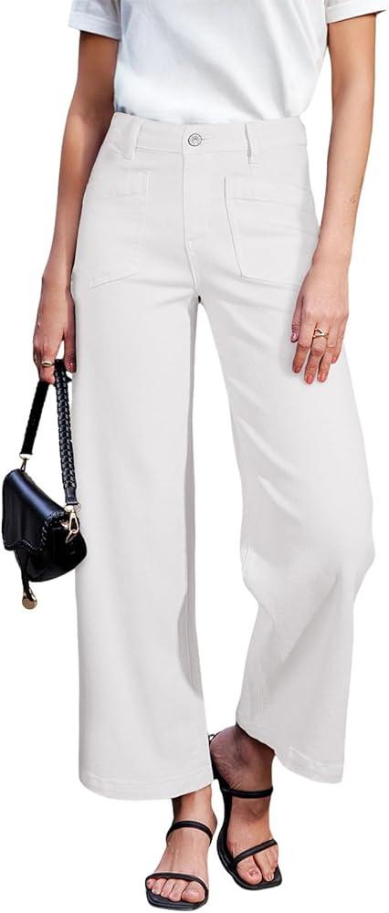 Sidefeel Women's Wide Leg Jeans High Waisted Stretchy Jeans Straight Leg Loose Fit Zimbaplatinum ... | Amazon (US)