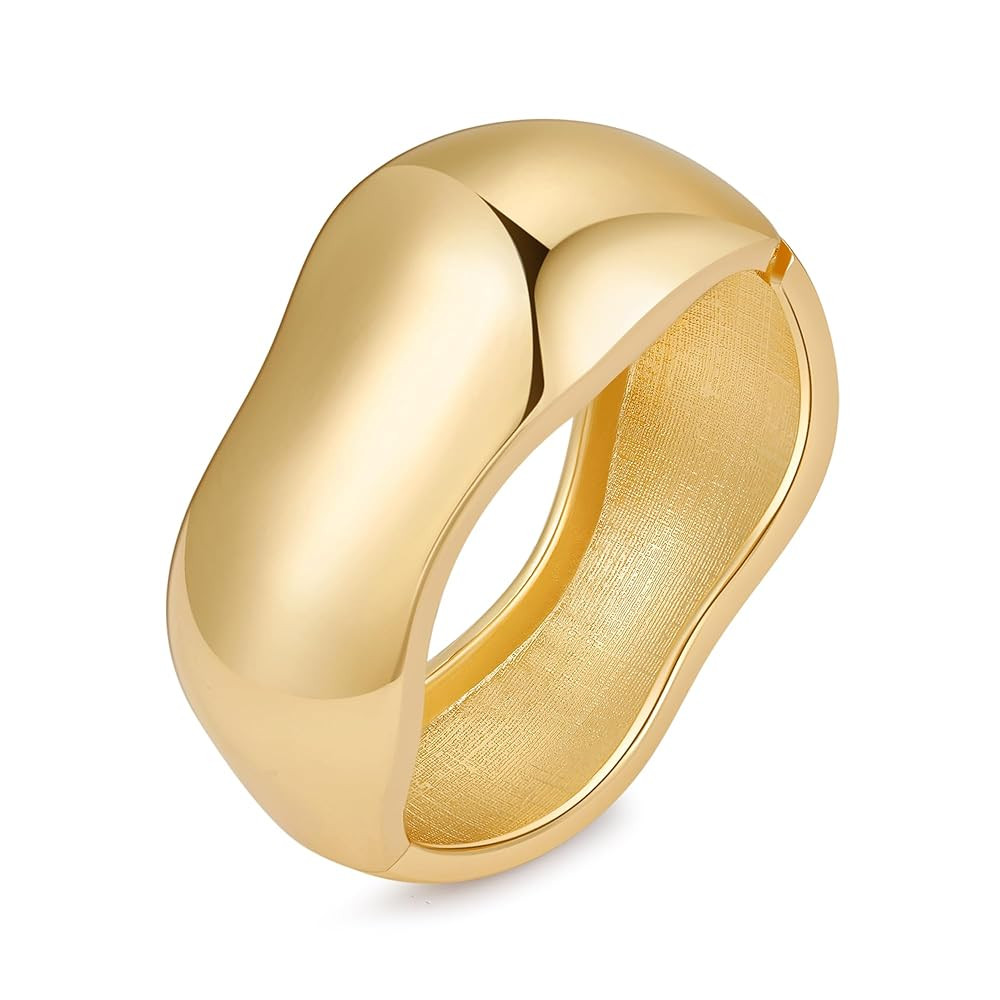 Bangle Bracelets for Women | 14K Gold Plated Trendy Wide Bracelets | Hinged Arm Cuff Bangles Chun... | Amazon (US)