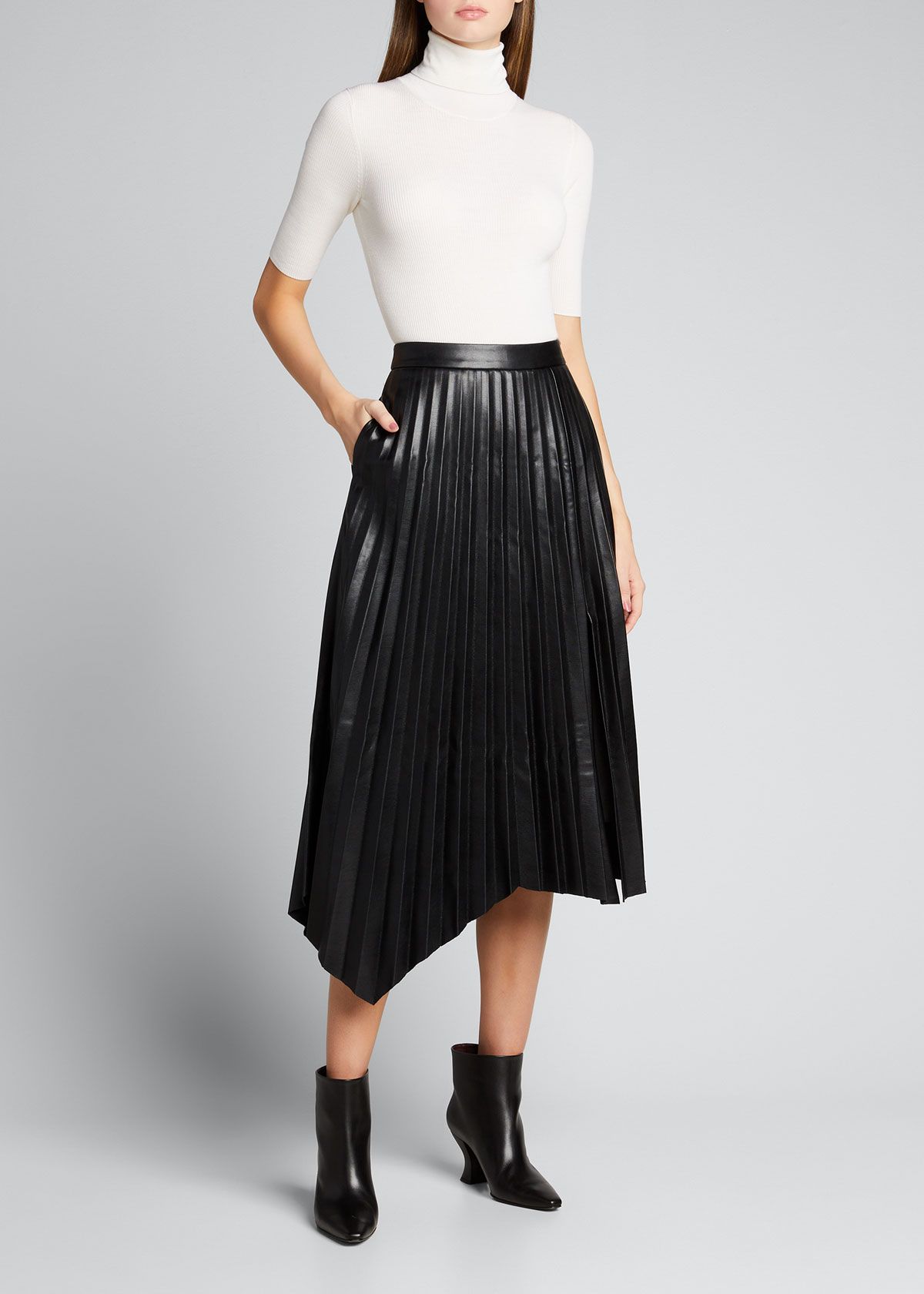 Jayla Vegan Leather Pleated Midi Skirt | Bergdorf Goodman