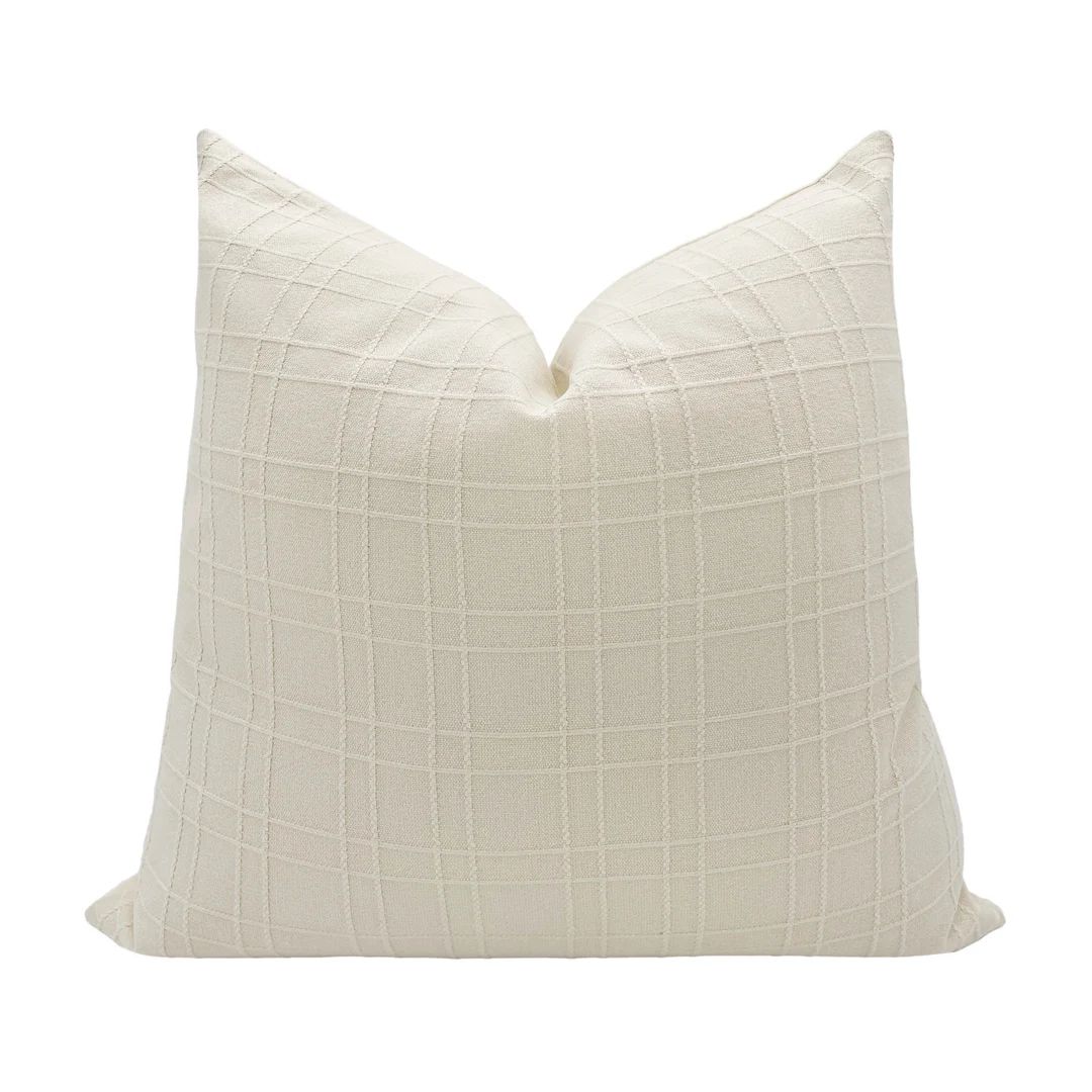 PERRY  ||  Cream Striped Pillow Cover, Designer Pillow, Neutral Pillow, Farmhouse Pillow, Cream S... | Etsy (US)