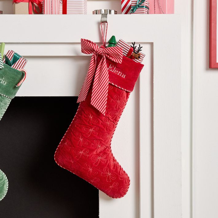 Red Bow Stitched Velvet Stocking | West Elm (US)