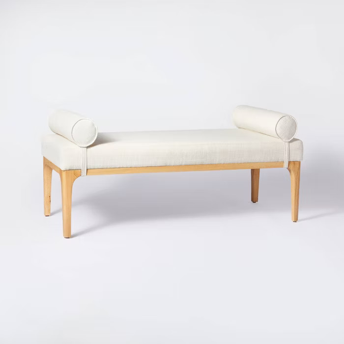 Randolph Bench with Bolster Pillows Linen - Threshold™ designed with Studio McGee | Target