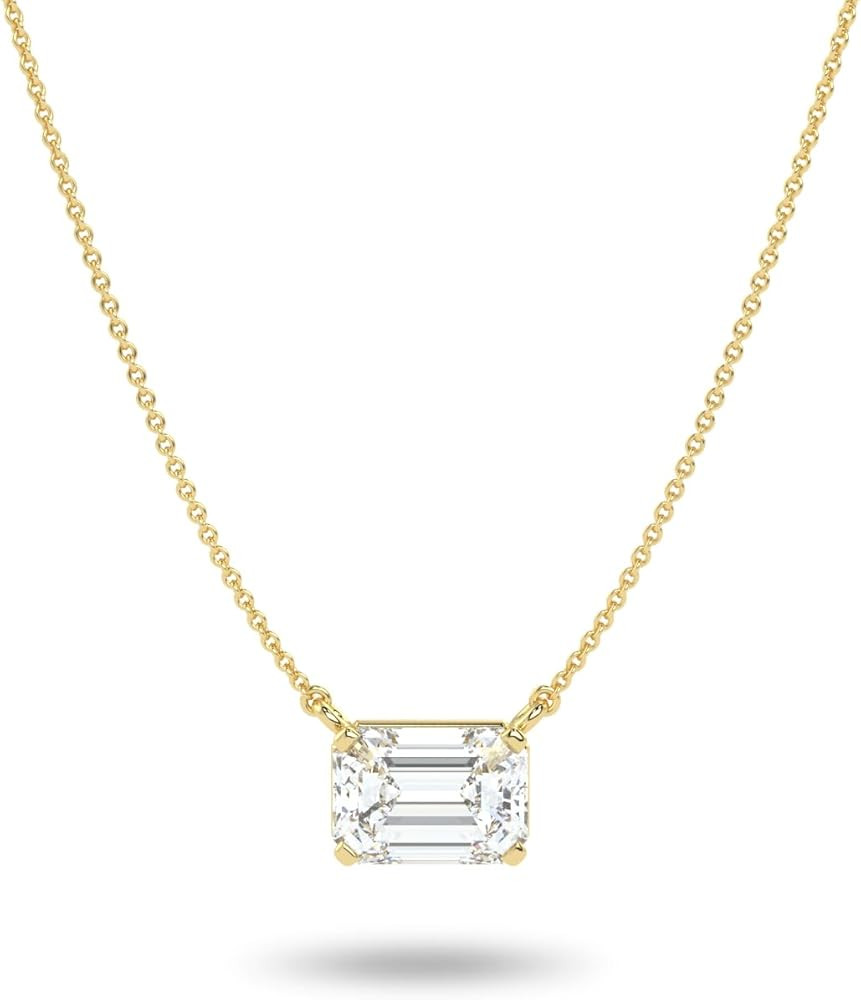IGI Certified 1/4 to 3 Carat Emerald Cut Lab Grown Diamond Horizontal Solitaire Pendant Necklace ... | Amazon (US)