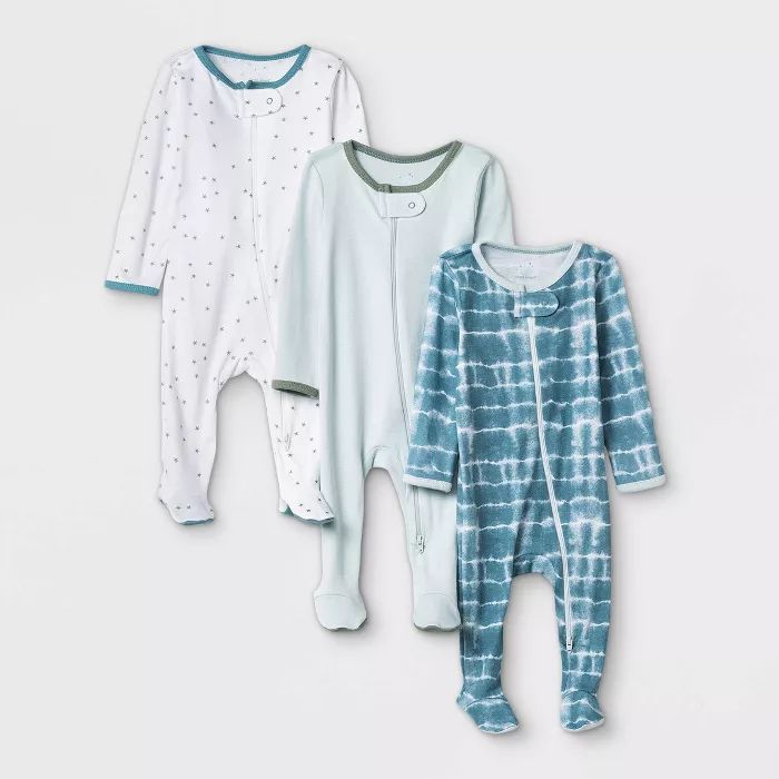 Baby Boys' 3pk Tie-Dye Sleep N' Play - Cloud Island™ Blue/Mint/White | Target