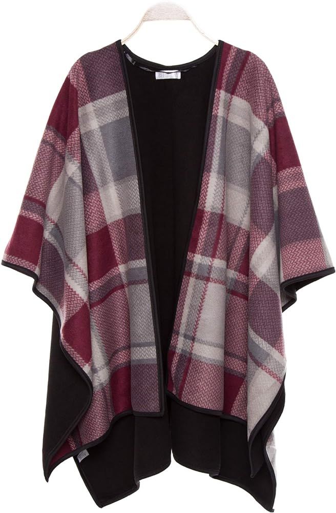 BYOS Women’s Winter Stylish Over-sized Plaid Soft Fleece Poncho Blanket Wrap | Amazon (US)