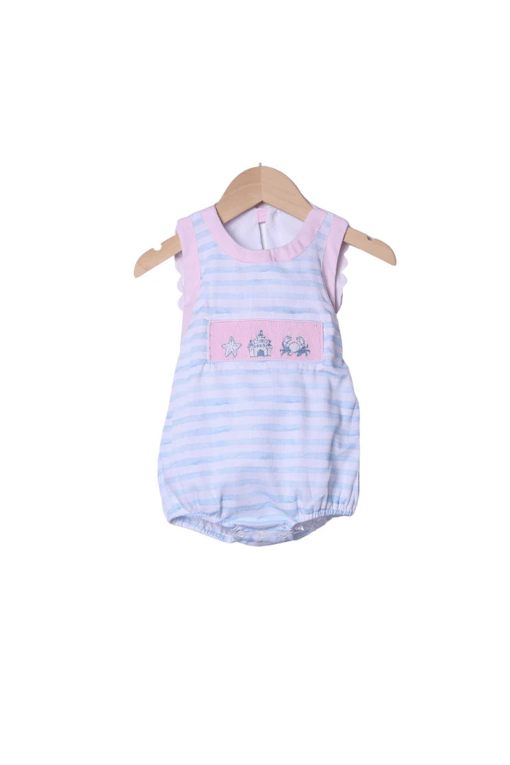 Smocked Beach Fun Pink/Blue Stripe Bubble | The Smocked Flamingo