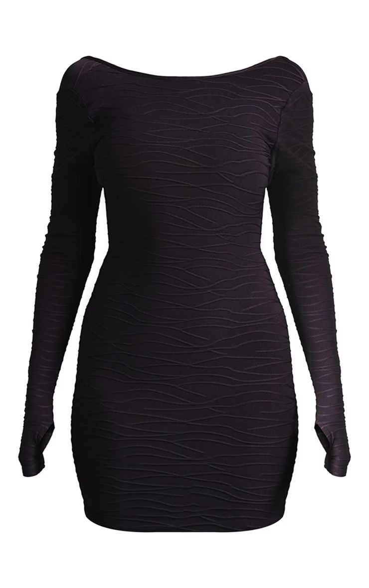 Black Textured Thumbhole Backless Bodycon Dress | PrettyLittleThing UK