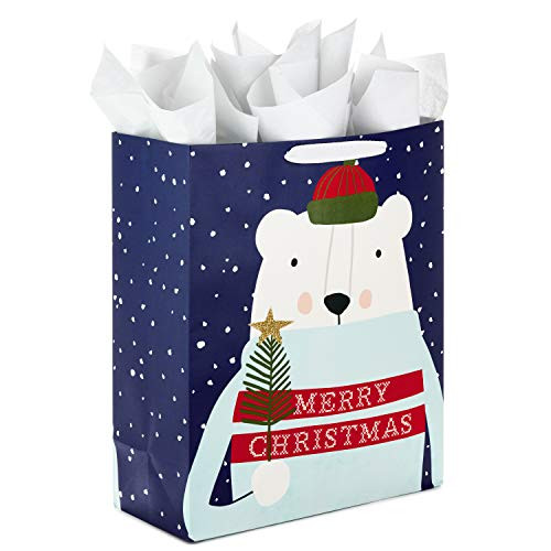 Hallmark 15" Extra Large Christmas Gift Bag with Tissue Paper (Merry Christmas Polar Bear) for Kids, | Amazon (US)