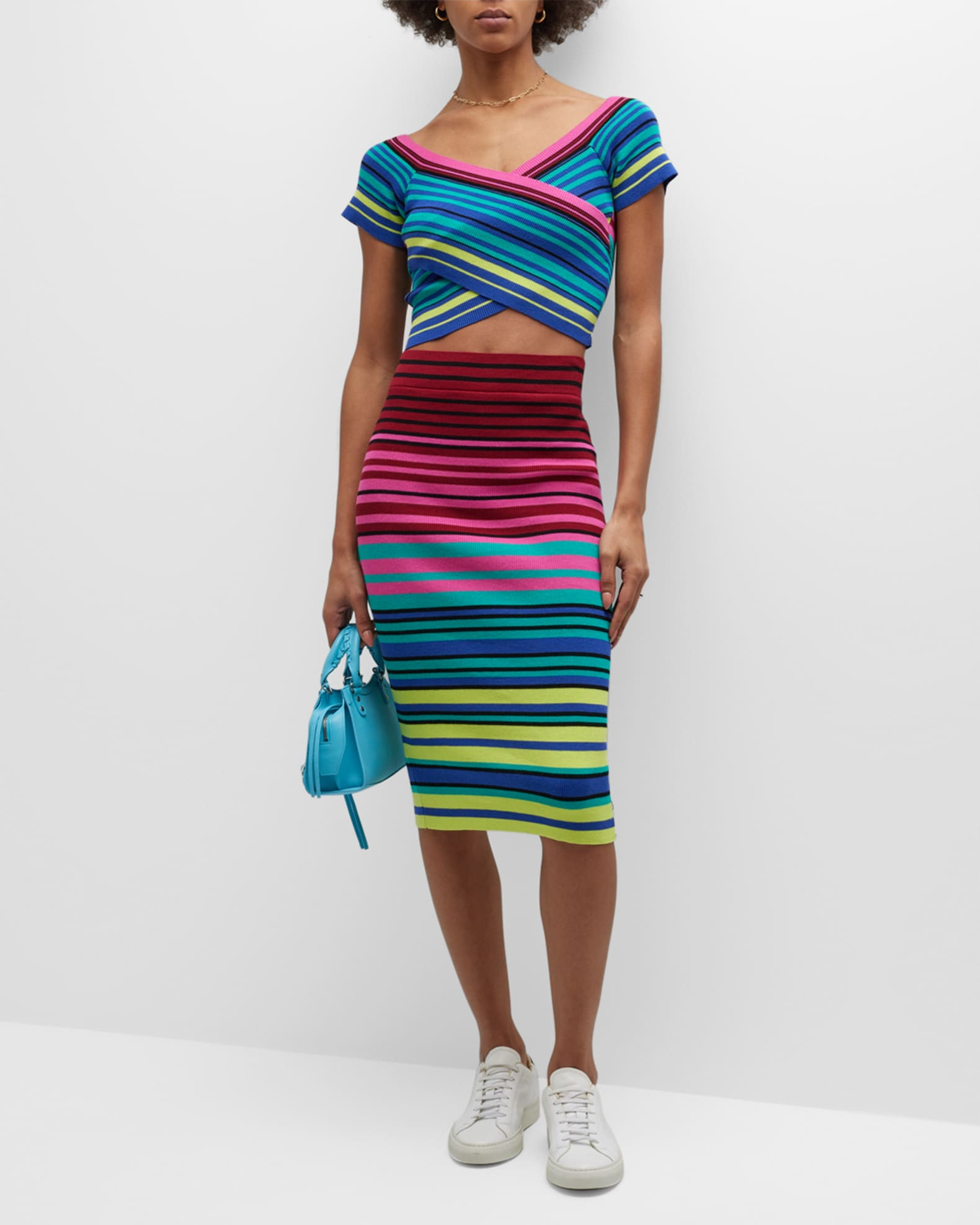 Oaxaca Striped Bodycon Midi Skirt | Neiman Marcus
