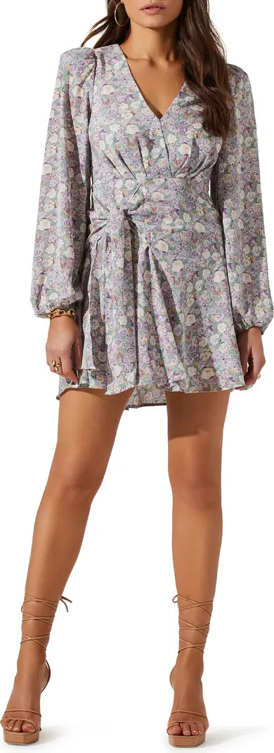 Floral Print Side Tie Long Sleeve Minidress | Nordstrom Rack