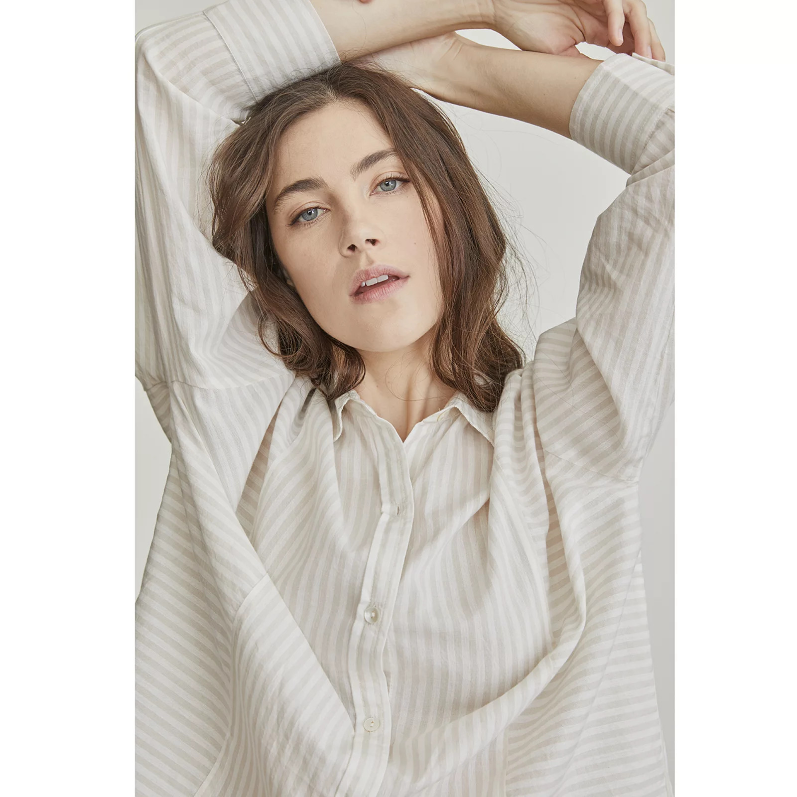 Women's Elizabeth and James Mixed Stripe Button-Down Shirt, Size: XS, Lt Beige | Kohl's